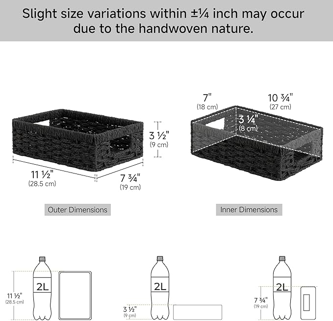 StorageWorks Small, Pantry Baskets, Wicker Storage Baskets for Organizing, Pantry Organizers and Storage, Black, 2-Pack