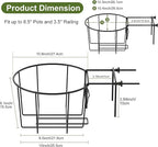 TQVAI 10 Inch Railing Planter - Fit for 3 to 5.5 Inches Railing - Adjustable Hanging Planters Outdoor Balcony Deck Flower Pot Holder Metal Baskets for Garden Orchid, Patio Ledge, 3 Pack, Black
