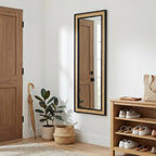 Rattan Full Length Mirror,24"x60" Long Rattan Wall Mirror,Wooden Mirror with Wicker Frame,Decorative Full Body Mirror Hanging,Farmhouse Rectangle Floor Mirror for Bathroom Living Dressing Room Black