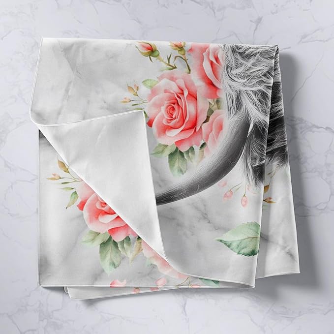 Erosebridal Highland Cow Flower Tapestry Bull Cattle Wall Hanging Bedroom Decorative Western Funny Animal Wall Tapestry Wildlife Farmhouse Cow Rose Grey Marble Tapestries Medium 59x59