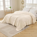MIULEE Fleece Blanket King Size 90"x108" 300GSM Super Soft Lightweight Plush Striped, Cream White Warm Cozy Breathable Ribbed Blanket for Bed/Sofa/Couch