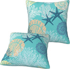 Coastal Beach Pillow Covers 18x18 Set of 2, Starfish Coral Seahorse Throw Pillow Covers Outdoor Decorative Pillow Case for Couch Bed Sofa Cushion Home Decor