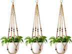 Mkono Macrame Plant Hanger Indoor Hanging Planter Basket with Wood Beads Decorative Flower Pot Holder No Tassels for Indoor Outdoor Boho Home Decor 35 Inch, Brown, Set of 3 (POTS NOT Included)