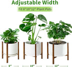 Airpark Adjustable Plant Stand Indoor, Metal Mid Century Modern Plants Stands, Stable Plant Holder Indoor Outdoor Corner, Fit 8 9 10 11 12 inch Pots,Brown Wood-Grain (Pot & Plant Not Included)