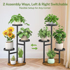 iDavosic.ly 3 Tier Plant Stand Indoor, Tiered Corner Metal Wood Multiple Flower Holder Shelf, Tall Orchid Display Rack for Patio Porch Living Room Balcony Outdoor, Brown
