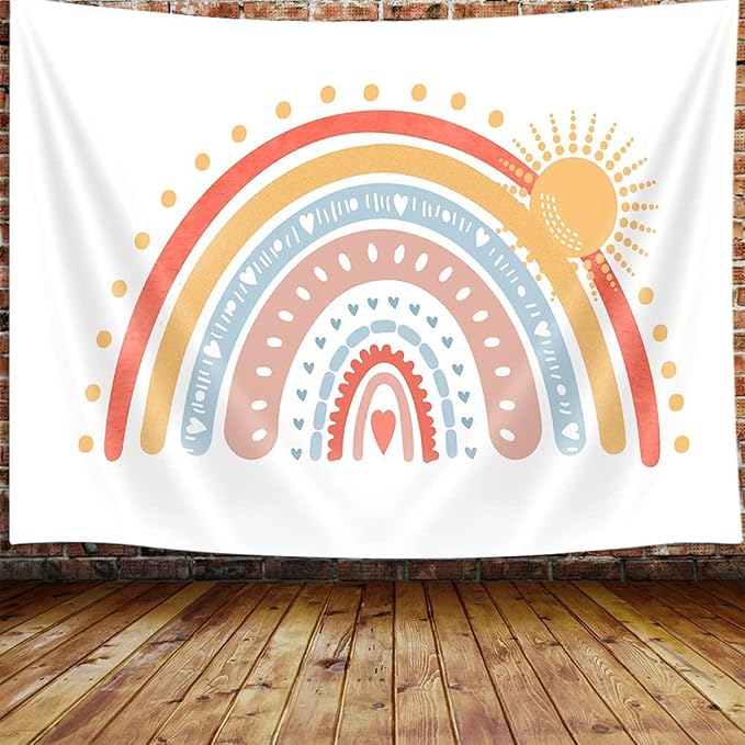 Rainbow Decor Tapestry, Bohemian Colorful Rainbow Tapestry Wall Hanging for Classroom Kids Girls Bedroom Aesthetic, Retro Bohemian Pastel Tapestries Poster Blanket College Dorm Home Decor 80X60Inches