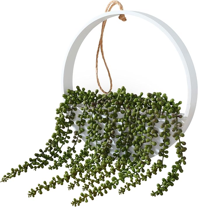 Floweroyal Artificial Succulents Hanging Plants 20.1'' Fake String of Pearls in Pot with 9.4'' Lanyard for Indoor Outdoor Wall Decor (Large).