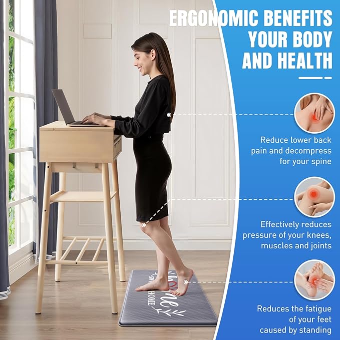 HappyTrends Kitchen Mat for Floor, 2PCS Cushioned Anti-Fatigue Kitchen Rugs, Waterproof Non-Slip Standing Mats and Rugs Set for Kitchen, Office, Laundry, Black, 17.3"×30"+17.3"×59"