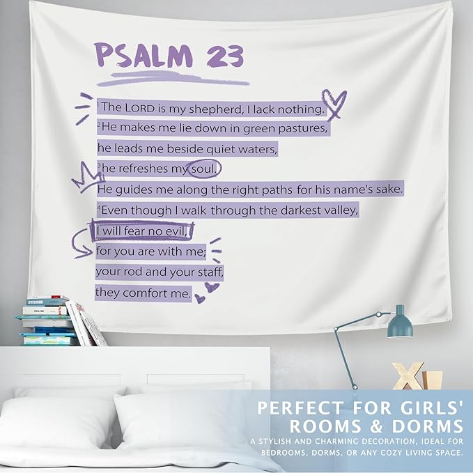 LIANGW Purple Christian Tapestry Aesthetic, Wall Tapestry for Bedroom, Purple Room Dorm Decor for College Girls, Wall Art for Teen Girls & Women, Bible Verses Tapestries Wall Hanging 50x60 Inch