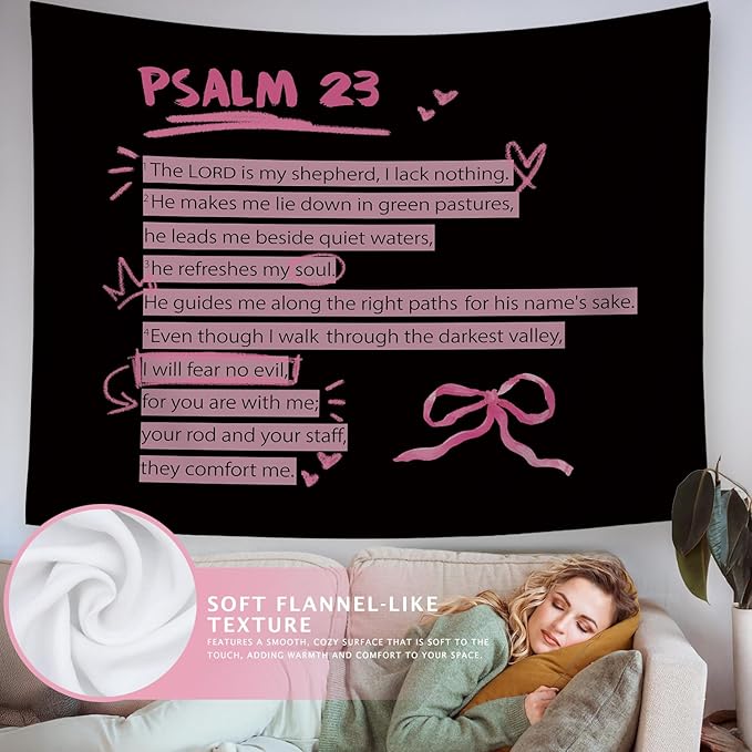 LIANGW Pink and Black Purple Christian Tapestry Aesthetic, Pink and Black Bedroom Decor for College Girls, Wall Art for Teen Girls & Women, Bible Verses Tapestries Wall Hanging 50x60 Inch