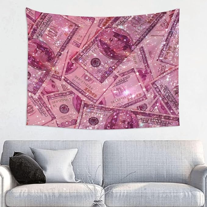Pink Money Tapestry 29x37 In Aesthetic Wall Hanging Decorative Tapestries Cute Preppy Banner For Teen Girl Bedroom College Dorm Home Living Room Party Decor