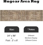 HUGEAR 2x8 Runner Rug Hallway Vintage Brown Machine Washable Retro Floral Low Pile Carpet Vacuumable Distressed Long Throw Rug Bedroom Office Bathroom Kitchen Laundry Non Slip Soft Lightweight