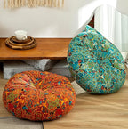 Round Bohemian Floor Pillow, Meditation Floor Seat Cushion, Large Soft Cotton Linen Pillows for Yoga Living Room Balcony Outdoor Tatami, 22x22 Inches (Round Orange)