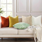 decorUhome Chenille Beige Spring Euro Sham Throw Pillow Covers 22x22 Inch Set of 2, Decorative Soft Couch Pillow Covers Solid Dyed Accent Farmhouse Neutral Square Pillow Cases for Sofa