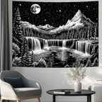 Leofanger Black and White Tapestry Starry Night Mountain Tapestry Aesthetic Moon Wall Tapestries Galaxy Space Tapestries Wall Hanging for Home Decor(59.1"x78.7")