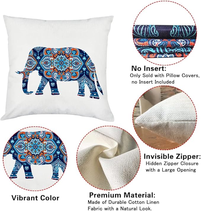 Jartinle Navy Mandala Pattern Throw Pillow Covers 18x18 Set of 4 Boho Accents Decorative Throw Pillows for Couch, Sofa, Outdoor Patio Bohemian Decor