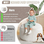 Round Pouf Ottoman Foot Rest, 29 X 18Inch Floor Poufs Footstool, A Round Modern Foam Filled Foot Stool for Living Room, Home, Nursery, Dorm (White, 29Inch)
