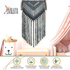 Livalaya Boho Black Macrame Woven Wall Hanging - Black 16 in x 36 in Modern Bohemian Tapestry wall Art Decor for House, Apartment, Dorm, Bedroom, Nursery, Party Decorations, Wedding, Wall Ornament