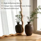 WallBeyond 28"x40" Large Wavy Wood Mirror, Natural Wood Boho Accent Wall Mirror with Solid Wooden Frame, Decorative Wall Mirror for Horizontal or Vertical Hanging in Bathroom or Living Space