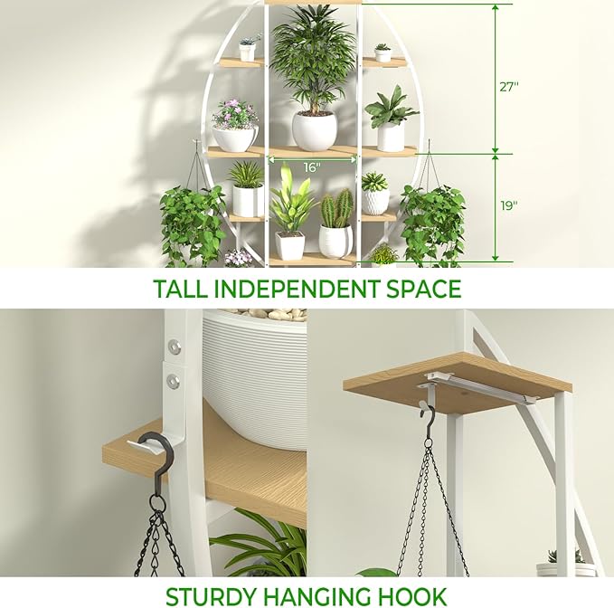 Plant Stand Shelf Rack Indoor with 6 Built in Grow Light, 7 Tiered 65" Tall White Large Lighted Half Moon Curved Plant Stand for Indoor Growing, 2 Pack Arch Sturdy High Herb Flower Shelving