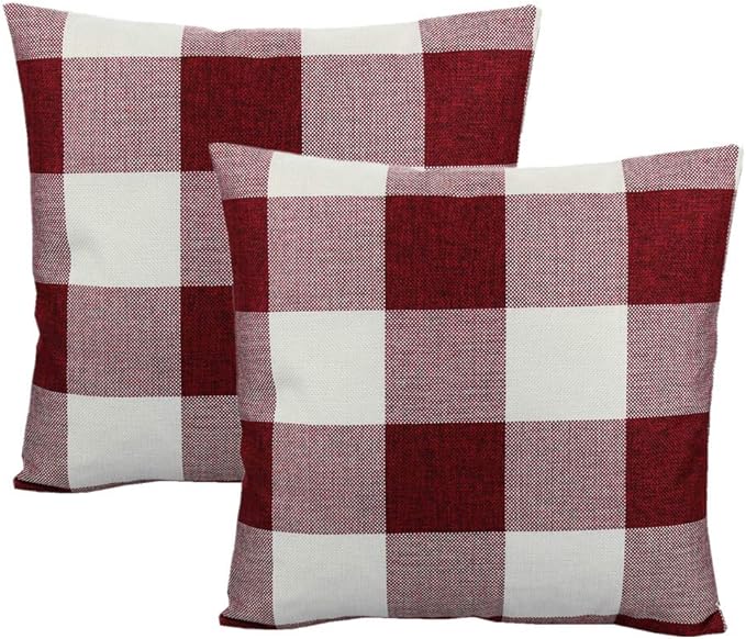 VAKADO Red White Outdoor Farmhouse Buffalo Plaids Decorative Throw Pillow Covers Retro Checked Square Cushion Cases Classic Coffee Check Home Decor for Couch Sofa Patio 22x22 Inch Pack of 2