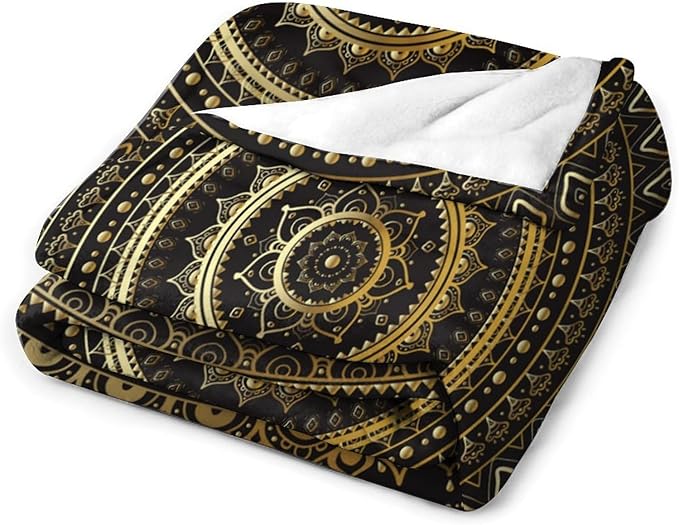 Black Gold Mandala Throw Blanket Boho Indian Hippie Vintage Abstract Bohemian Flower Blanket for Sofa Bed Couch Chair Or Dorm 40"x50"