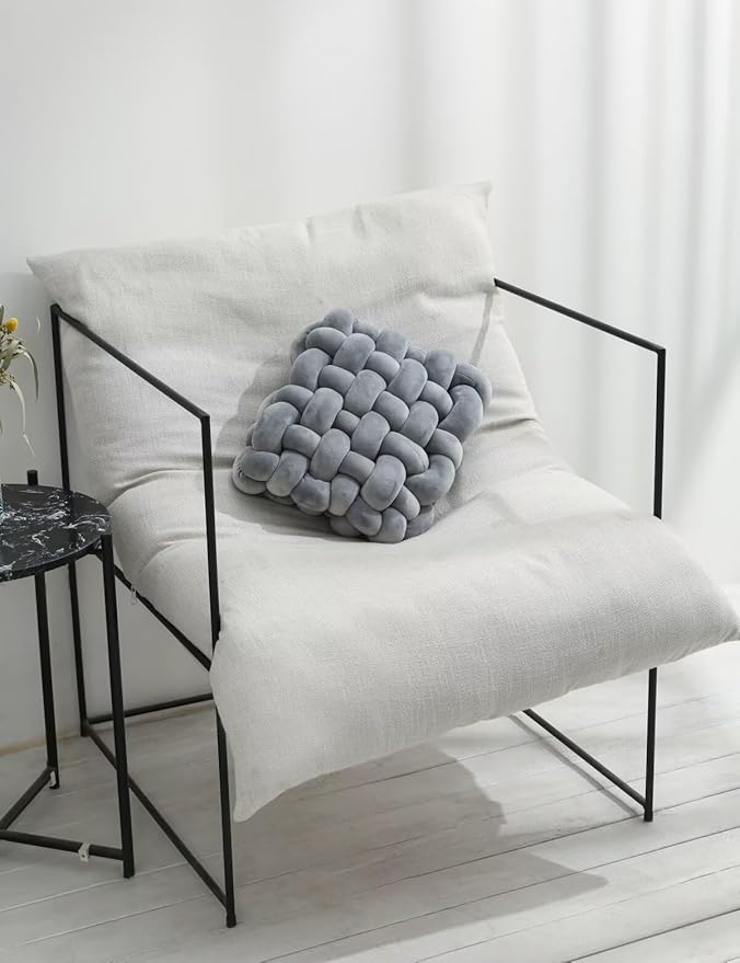 Knot Pillow Meditation Cushion Large Floor Cushions for Sitting Funky Throw Pillows Chair Pillows Soft Pads Square Knotted Seat Cushions for Home Decoration Living Room Bedroom Sofa Couch Grey