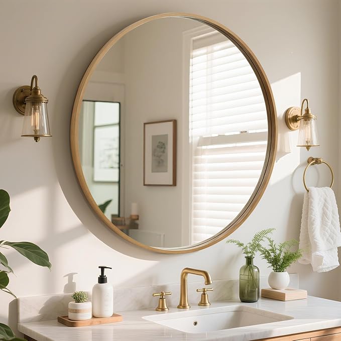 WallBeyond Round Wood Mirror, 36" Round Modern Decoration Large Circle Wall Mirror for Bathroom Living Room Bedroom Entryway, Natural