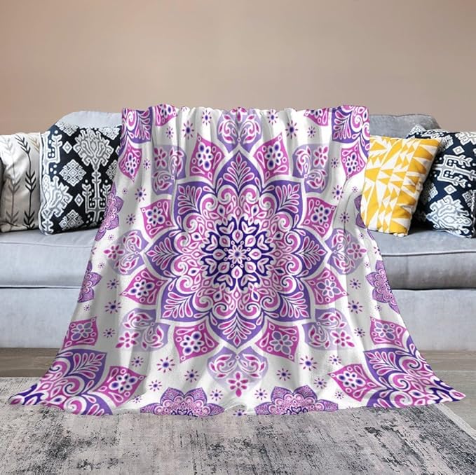 Boho Mandala Floral Throw Blanket Bohemian Hippie Flower Blanket for Sofa Bed Couch Chair Or Dorm 40"x50"