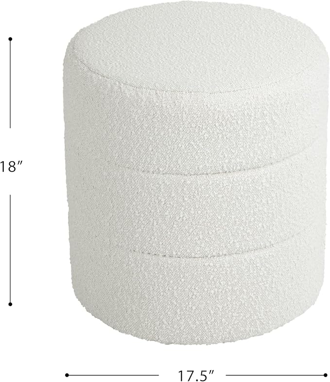 Spatial Order Upholstered Round Ottoman (No Lid, Seat Only) | Spatial Order Home Décor | Foot Rest Pouf – Cream Boucle