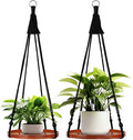 E-Know Macrame Plant Hanger - 2 Set Indoor Hanging Planter Shelf - Hanging Planter Rack Decorative Flower Pot Holder - Handmade Cotton Plant Hangers with Wood Tray