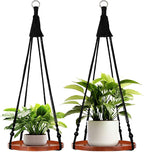E-Know Macrame Plant Hanger - 2 Set Indoor Hanging Planter Shelf - Hanging Planter Rack Decorative Flower Pot Holder - Handmade Cotton Plant Hangers with Wood Tray