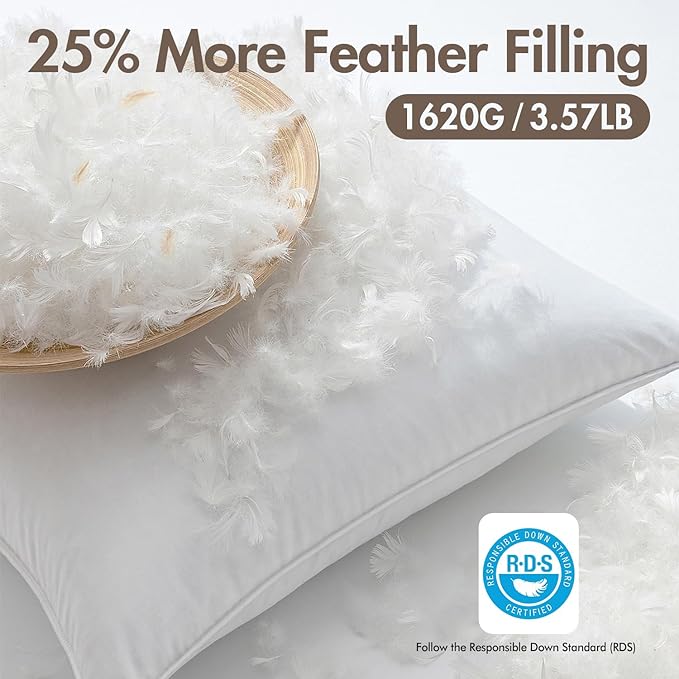 MIULEE 24x24 Euro Pillow Inserts, Pack of 2 Down Feather Premium Throw Pillows with Cotton Fabric for Bed Couch Living Room Sofa