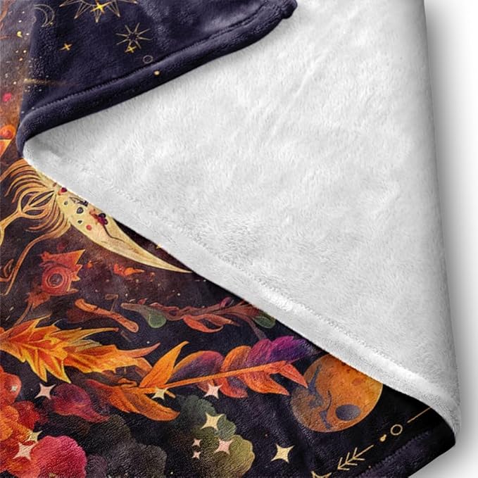 Hippie Throw Blanket Sun Moon Stars Boho Throw Blankets Celestial Blankets Double-Sided Polyesters Home Decor Bedding Chair Couch Recliner Cover Hippie Room Decor Black Purple 50"X60"