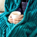 MIULEE Fleece Throw Blanket for Couch 300GSM Super Soft Lightweight Plush Striped Blanket, Teal Blue Warm Cozy Breathable Ribbed Flannel Blanket for Bed/Sofa, Twin Size 60"x80", Turquoise