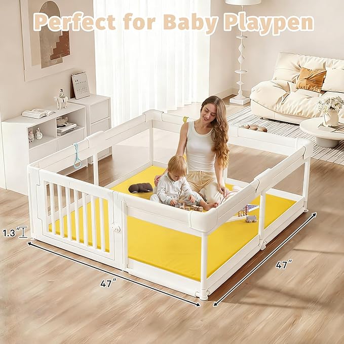 Waterproof Baby Play Mat for Floor Memory Foam 47 * 47 Cushion Playpen Playmat Tummy Time Crawling Mat Nursery Rug Thick Pad Create Soft & Safe Area for Infants,Toddler,Kid,Yellow