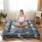 MAXYOYO Grey Pineapple Japanese Floor Futon Mattress, Tatami Floor Mat Portable Camping Mattress Kids Sleeping Pad Foldable Roll Up Floor Lounger Couch Bed Full Size with Mattress Protector Cover