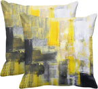 Emvency Set of 2 Yellow White and Black Throw Pillow Covers Modern Abstract Painting Decorative Pillow Cases Home Decor Standard Square 16x16 Inches Pillowcases