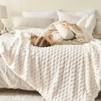 NEWCOSPLAY Super Soft Queen Blanket Ivory Premium Silky Flannel Fleece 3D Clouds Stylish Jacquard Lightweight Bed Blanket All Season Use 350GSM (Ivory, Queen(90"x90"))
