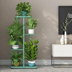 LINZINAR Metal 4 Tier 5 Potted Indoor Outdoor Plant Stand Shelf Planter Display for Patio Garden Corner Balcony Living Room