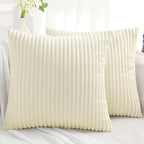 Simmore Decorative Spring Euro Sham Throw Pillow Covers 26x26 Set of 2, Soft Natural Plush Flannel Double-Sided Fluffy Couch Pillow Covers for Sofa Living Room, Beige