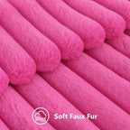 decorUhome Summer Cozy Faux Fur Throw Pillow Covers 22x22 Set of 2 Decorative Soft Plush Striped Modern Farmhouse Boho Couch Euro Sham Pillow Cases with Velvet Back for Sofa Bed Living Room, Hot Pink