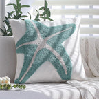 Tufted Starfish Throw Pillow Cover Set of 2, 18x18 Inch Beachy Coastal Decor Pillows for Couch Bed Sofa, Soft Canvas Decorative Pillow Covers with Ocean Theme Accent, Sea Star Tufting Pillowcases