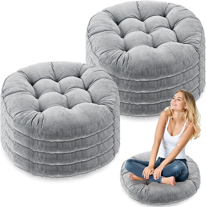 Jerify Floor Pillow Cushions Large Round Square Large Meditation Floor Pillow for Classroom Adult Meditation Picnic Party Seating Learning Daycare School(Round,Light Gray,8 Pcs)