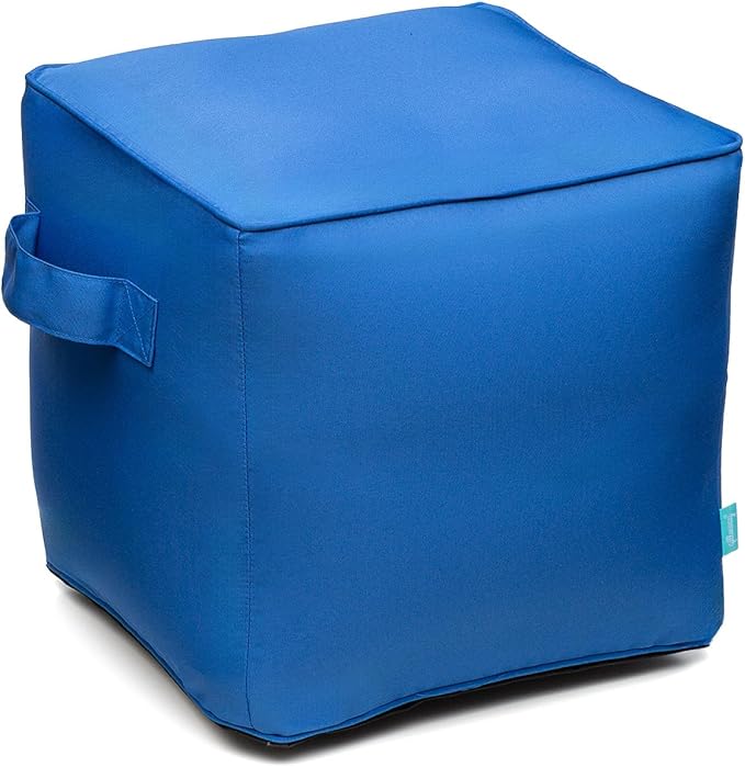 QILLOWAY Indoor/Outdoor Inflatable Stool, Ottoman Pouf Cube 16",All Weather Foot Rest for Camping or Home (Marine Blue)