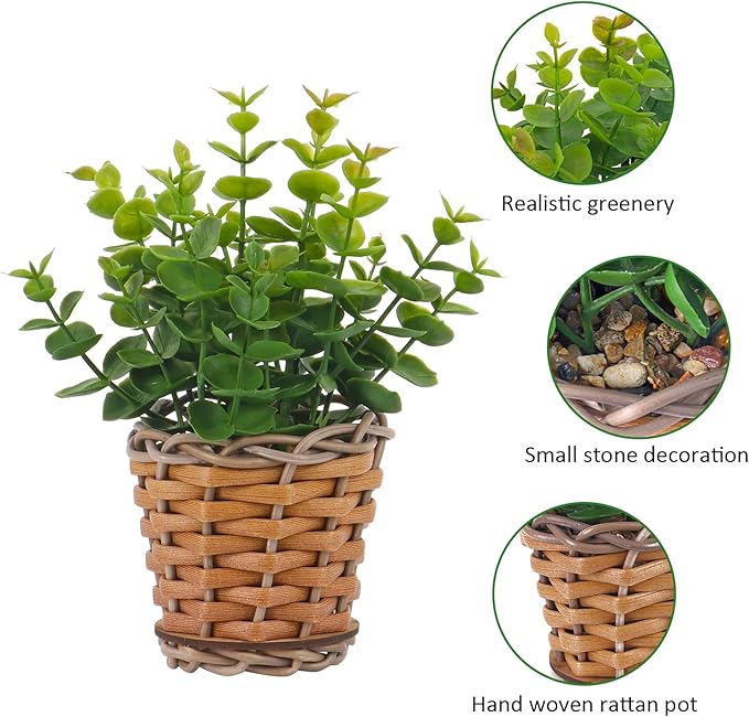 2 Pack Small Fake Plants Eucalyptus Potted Artificial Plant for Table,Bathroom,Farmhouse, Home Décor
