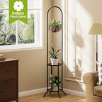 BMOSU Plant Stand with Hooks Indoor Outdoor Corner Tall Plant Stand Heavy-Duty Metal 3-Tier Plant Shelf Holder Rack for Patio Garden Balcony Living Room Bedroom(circular Black)