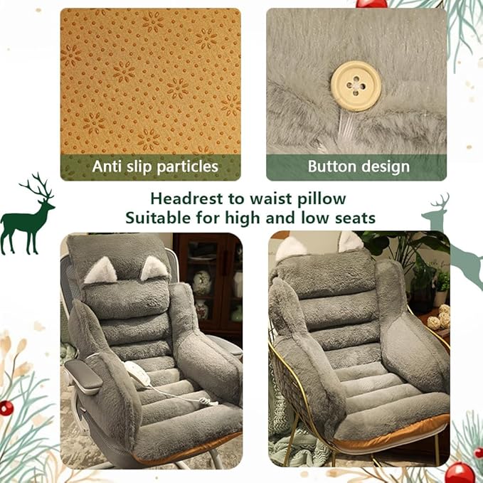 Cute Chair Cushion Plush Non-Slip Rocking Chair Pad Desk Seat Cushion Cartoon Back Waist Support for Dining Dorm Floor Car Office Patio(Pink Deer)