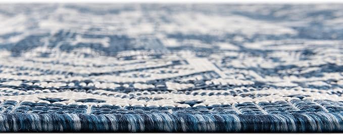 Rugs.com Outdoor Aztec Collection Rug – 5' x 8' Blue Flatweave Rug Perfect for Living Rooms, Large Dining Rooms, Open Floorplans
