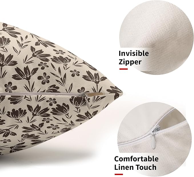 Dark Brown Floral Pillow Covers 12x20 Set of 2 Vintage Rustic Old Style Cute Small Flower Cream Print Decorative Outdoor Pillowcases Farmhouse Throw Cushion Case Decor for Couch Sofa Bed